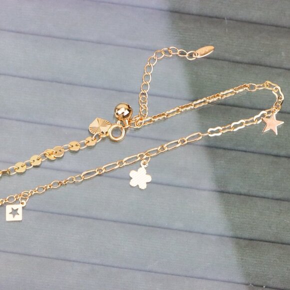 "Rose Gold Anklet with Star Charms & Shiny Links, XPAL1170 - Picture 9 of 12